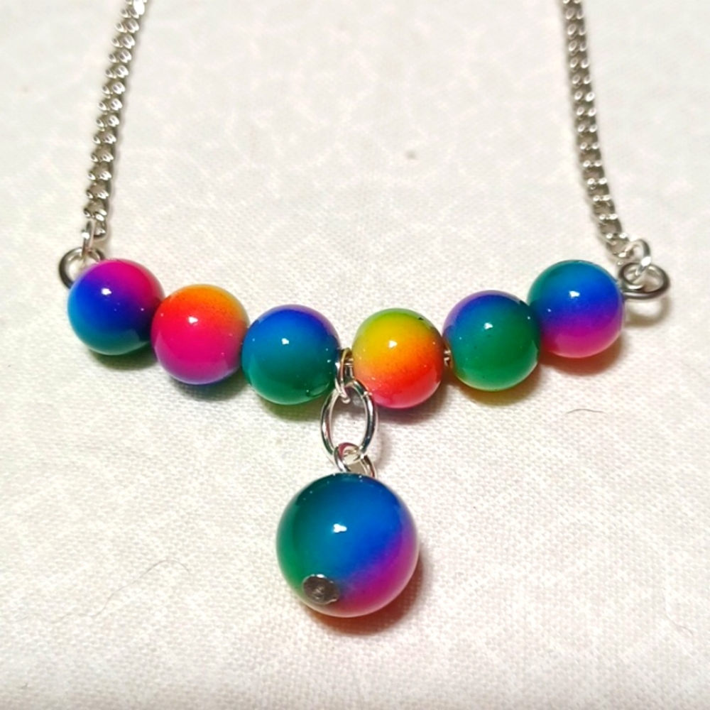 Rainbow stone handmade colorful silver purple green pink yellow orange blue red